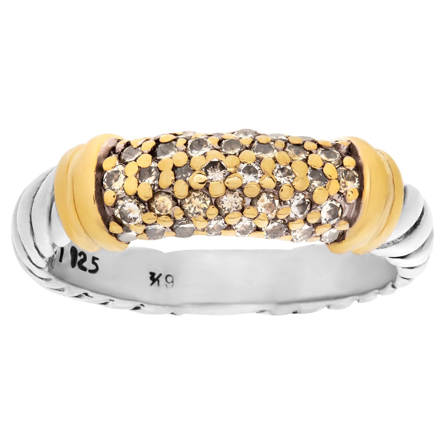 David Yurman Cable 18k Yellow Gold Ring with Diamond Accents For Sale