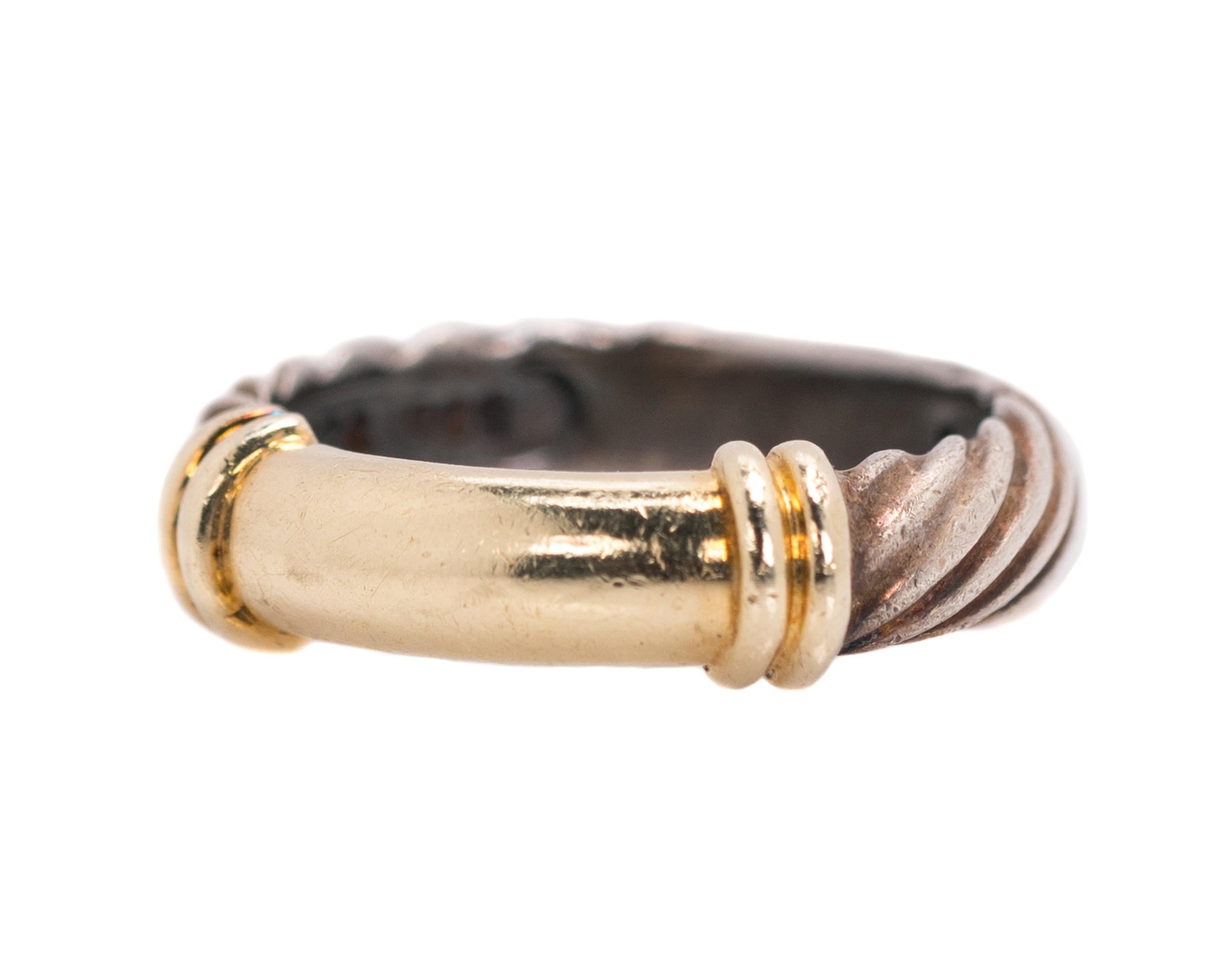 Modern David Yurman Cable Band Ring in Sterling Silver and 14 Karat Yellow Gold