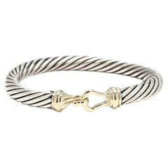 David Yurman Cable Bangle Bracelet, Sterling Silver, 14k Yellow Gold