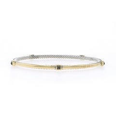 David Yurman Cable Blue Topaz Bangle Bracelet 7 3/4" Sterling 925 YellowGold 18k