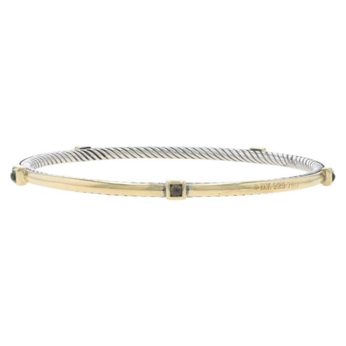 David Yurman Cable Blue Topaz Bangle Bracelet 7 3/4" Sterling 925 YellowGold 18k For Sale