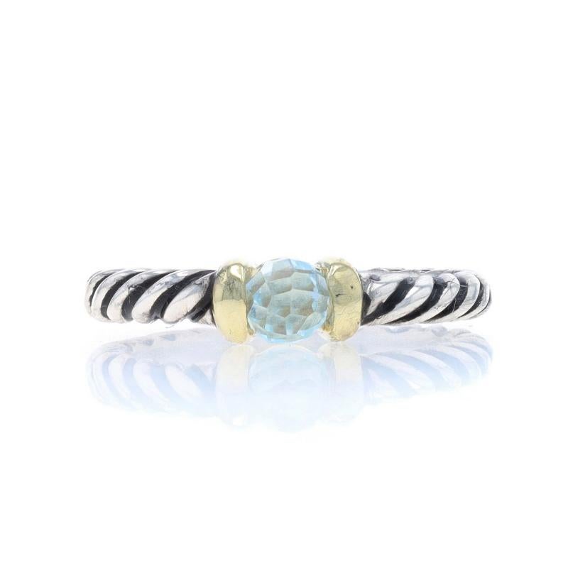 Size: 6 1/4
Sizing Fee: Up 2 sizes for $35 or Down 1 size for $35

Brand: David Yurman
Collection: Cable

Metal Content: Sterling Silver & 14k Yellow Gold

Stone Information

Natural Topaz
Treatment: Routinely Enhanced
Cut: Round Checkerboard
Color: