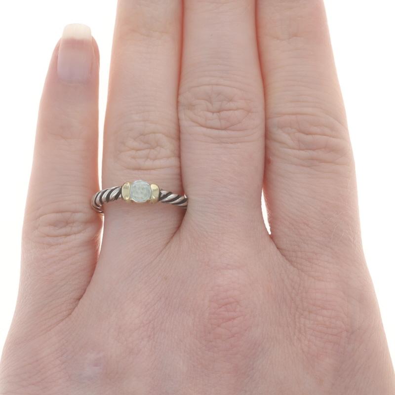 Round Cut David Yurman Cable Blue Topaz Ring - Sterling 925 Yellow Gold 14k Solitaire For Sale