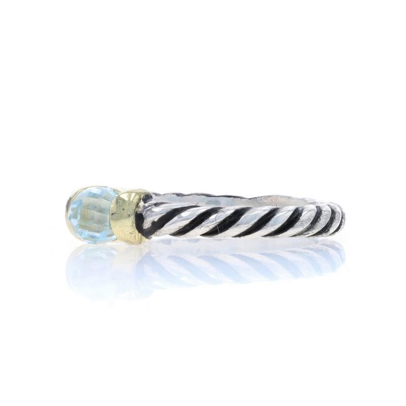 David Yurman Cable Blue Topaz Ring - Sterling 925 Yellow Gold 14k Solitaire In Excellent Condition For Sale In Greensboro, NC