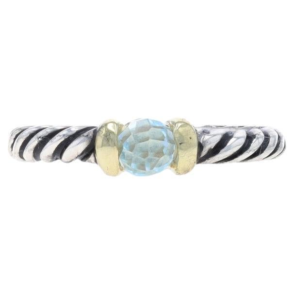 David Yurman Cable Blue Topaz Ring - Sterling 925 Yellow Gold 14k Solitaire