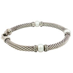David Yurman Pulsera Cable Diamantes Perlas Cultivadas Plata de Ley