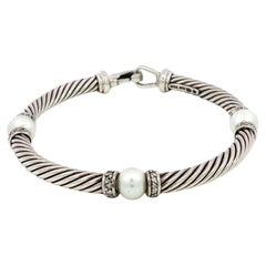 David Yurman Pulsera Cable Diamantes Perlas Cultivadas Plata de Ley