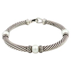 David Yurman Pulsera Cable Diamantes Perlas Cultivadas Plata de Ley