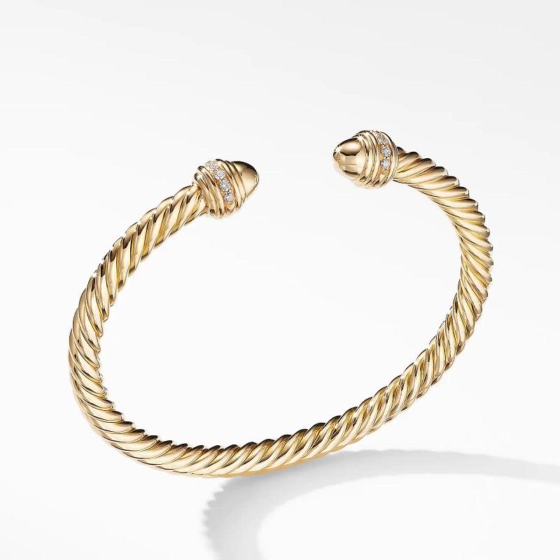 Round Cut David Yurman Cable Bracelet in Gold with Gold Dome & Diamonds B14483D88AGGDI
