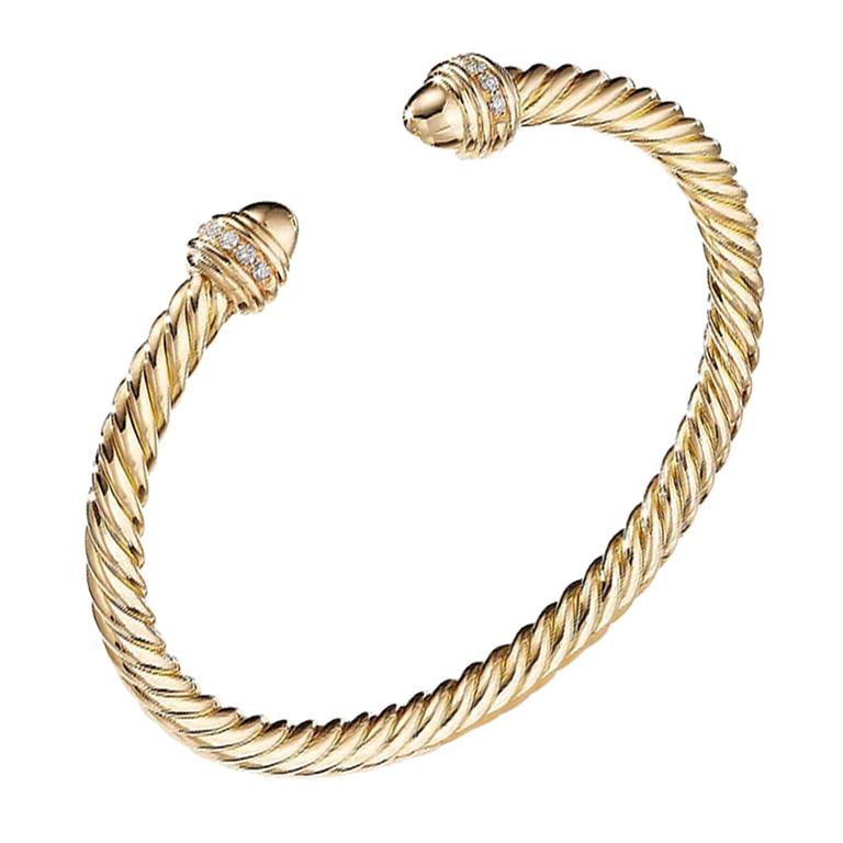 David Yurman Cable Bracelet in Gold with Gold Dome & Diamonds B14483D88AGGDI