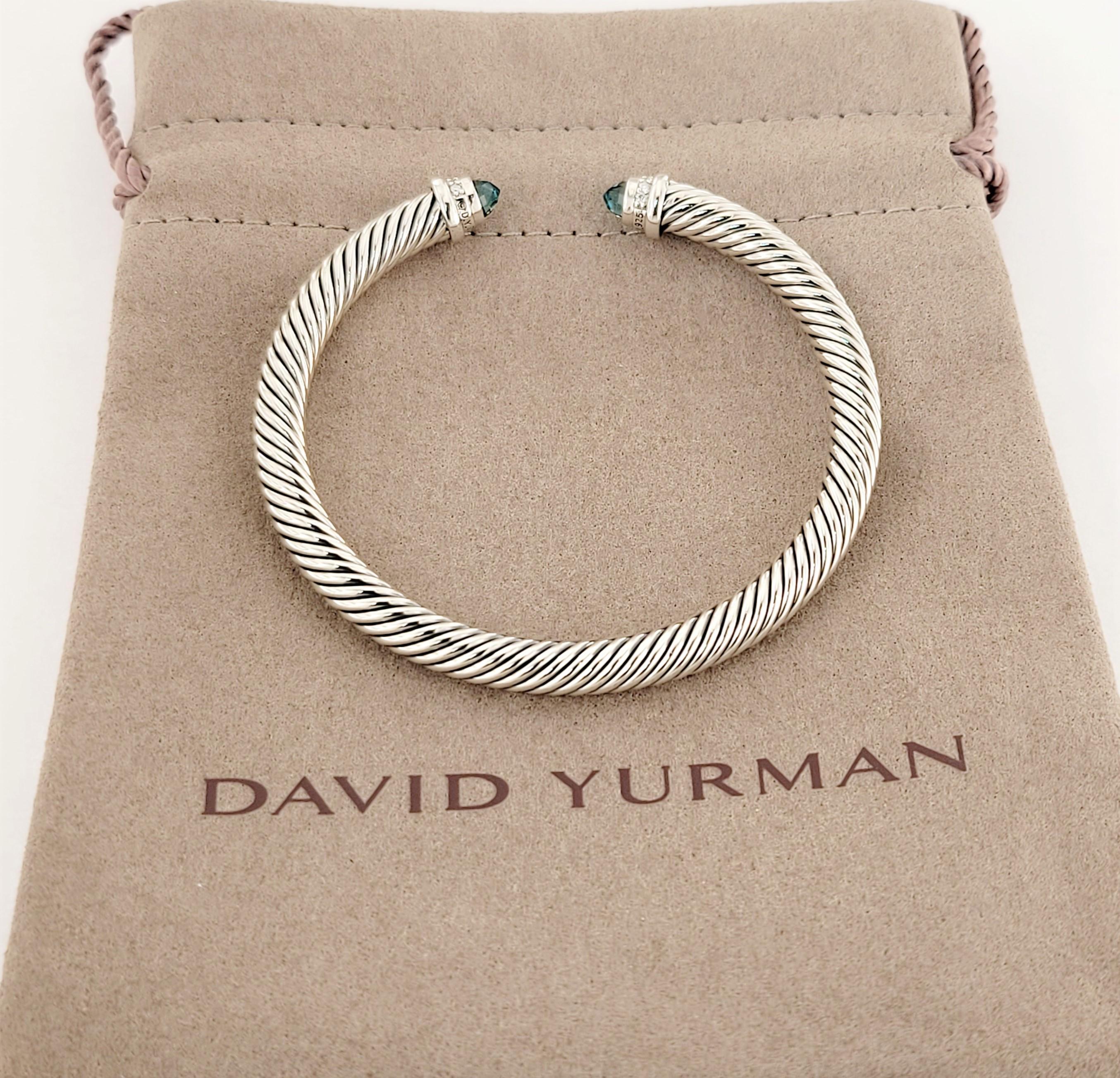 Round Cut David Yurman Cable bracelet in sterling silver Hampton Topaz and  diamonds