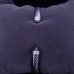 David Yurman Cable Bracelet Sterling Silver with Amethyst and Diamonds, 5mm