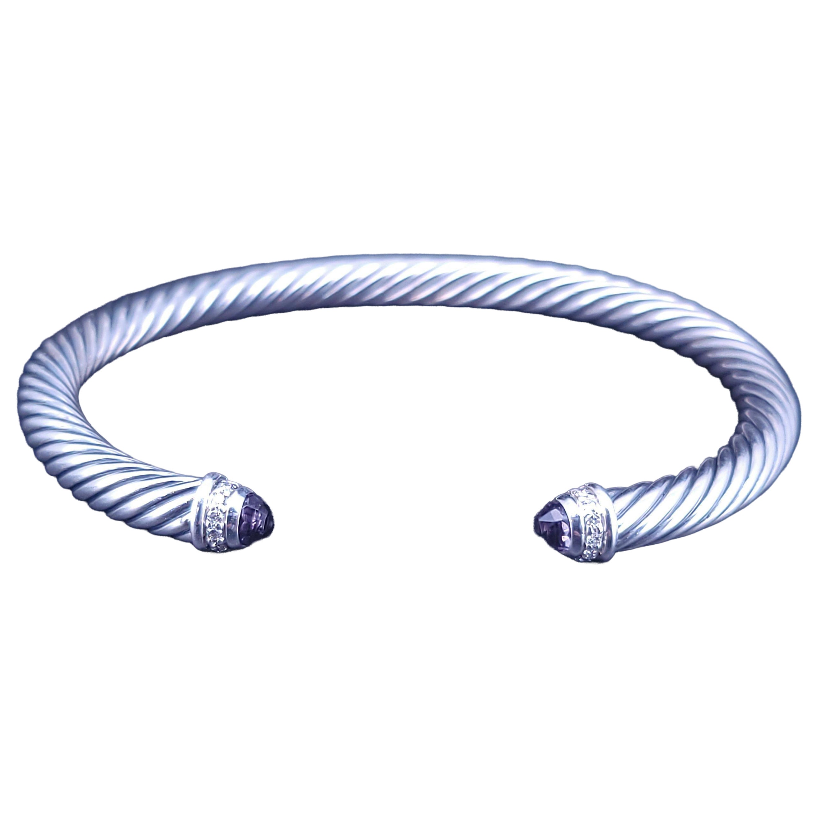 Bracelet « Cable » David Yurman en argent massif, avec améthyste et diamants, 5 mm en vente