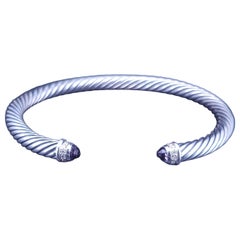 David Yurman Cable Bracelet Sterling Silver with Amethyst and Diamonds, 5mm