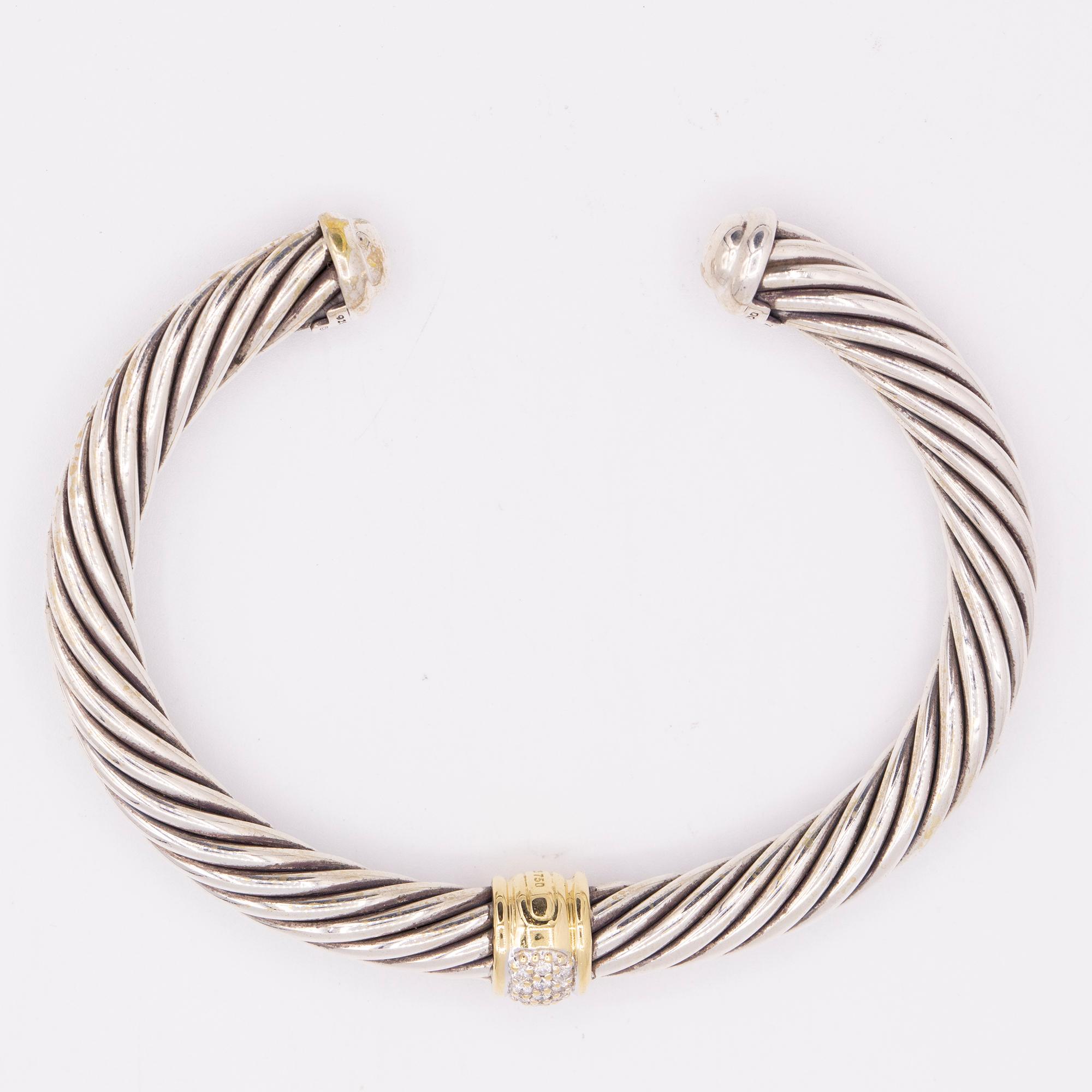 Modern David Yurman Cable Bracelet w/ Diamond Section