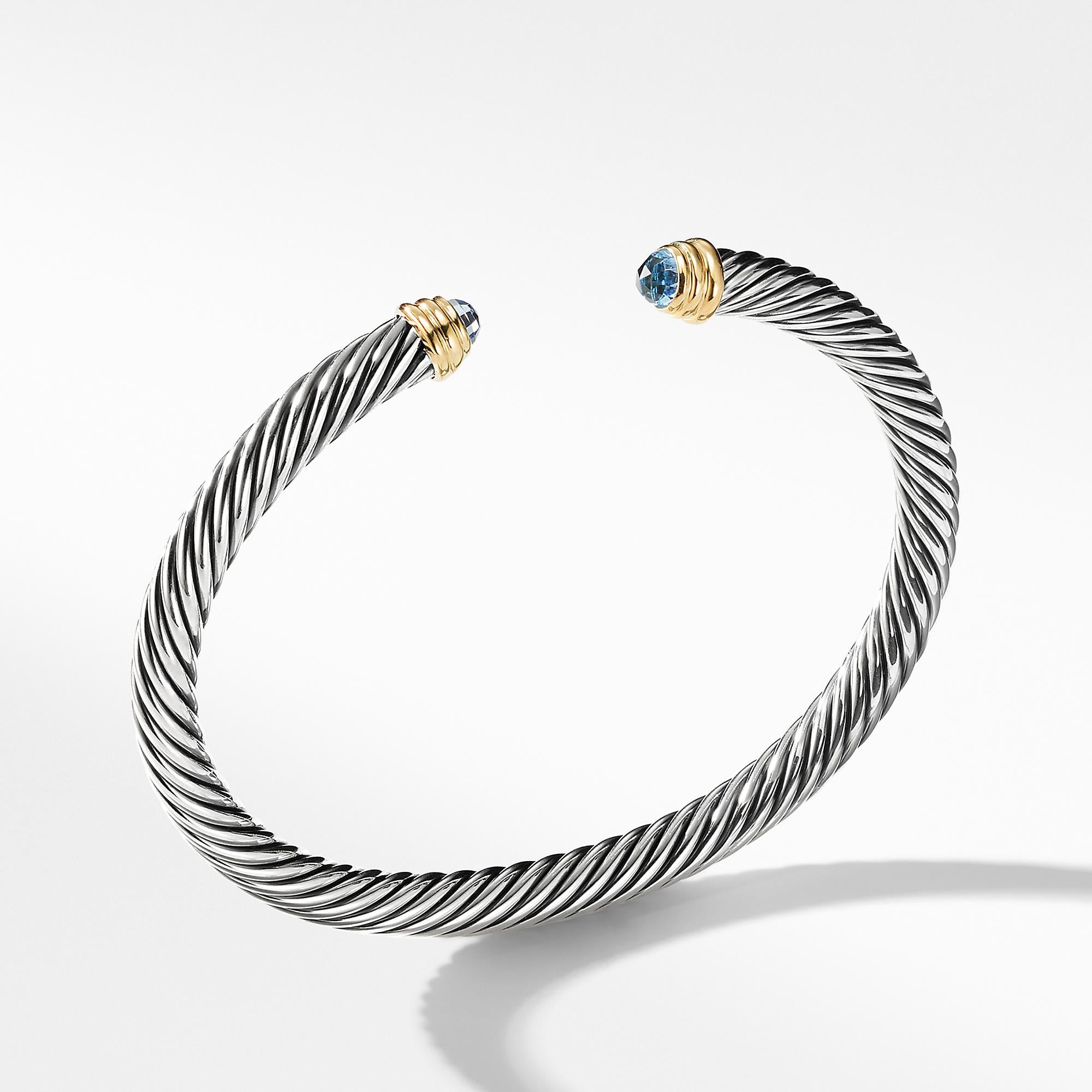 Women's David Yurman Cable Bracelet with Blue Topaz and 14 Karat Gold, B03934 S4ABTM