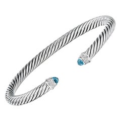 David Yurman Cable Bracelet with Blue Topaz and Diamonds, B03934 SSABTDIM