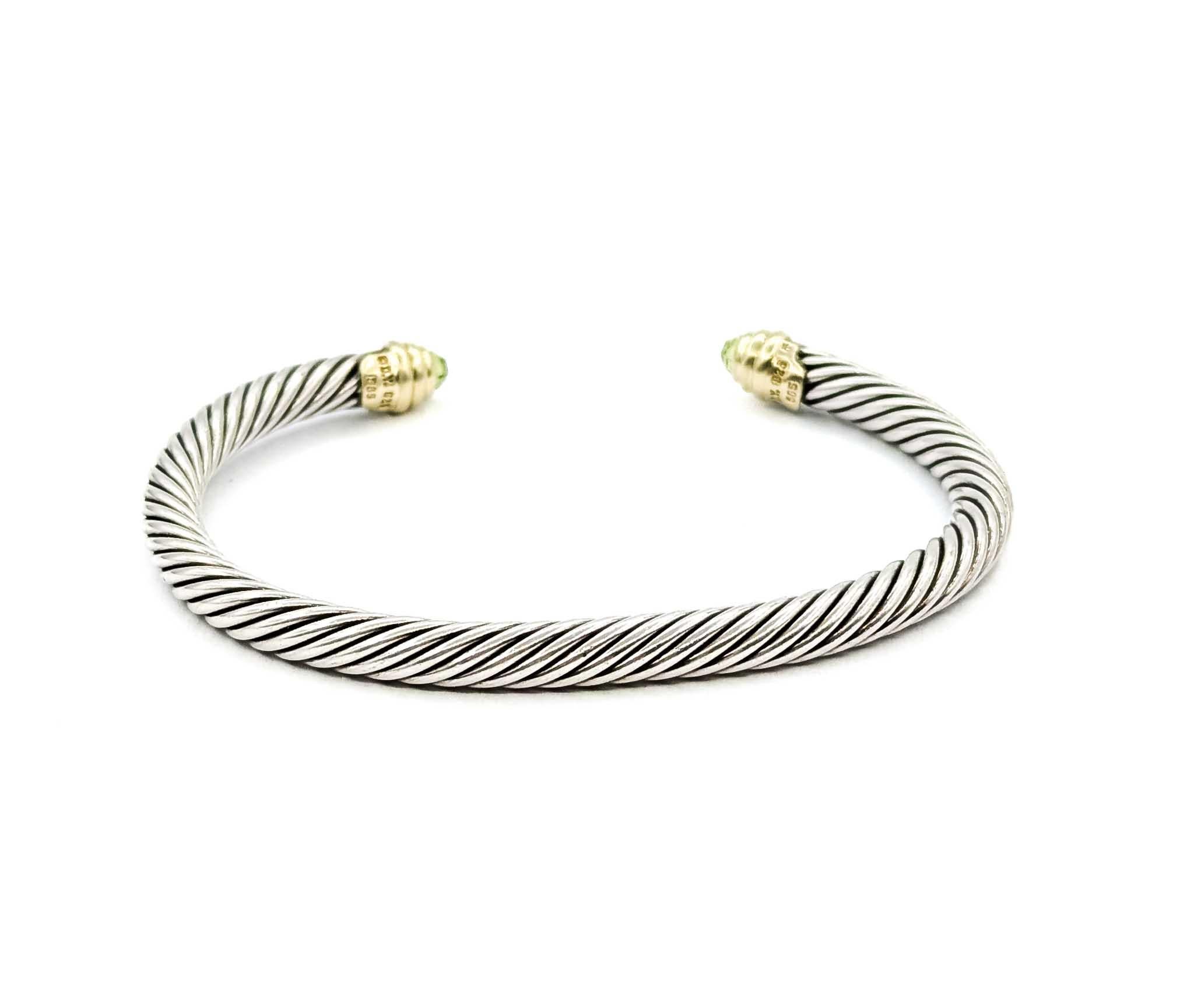 David Yurman Pulsera cable con peridoto en plata de ley y oro amarillo de 14k en venta 1