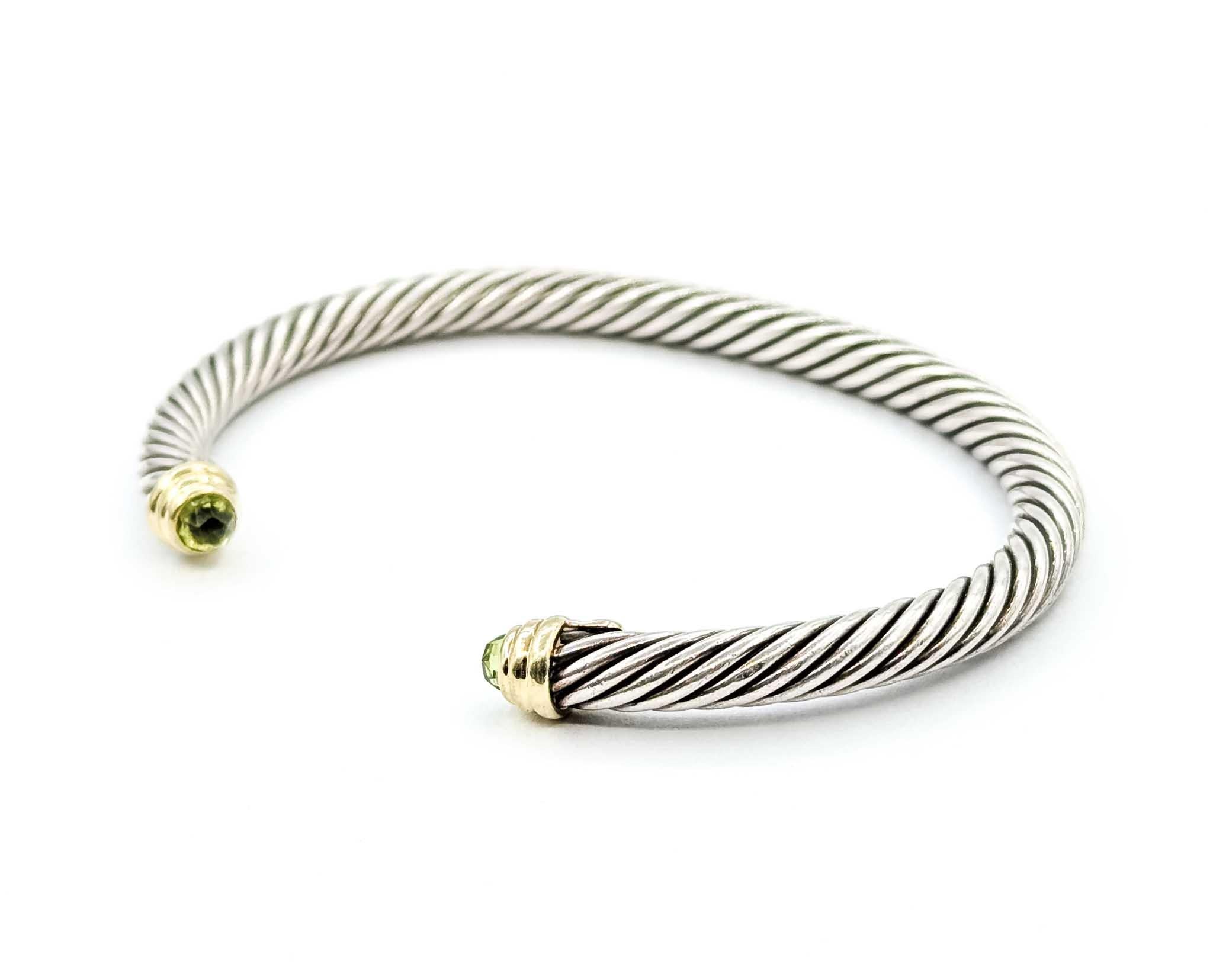 David Yurman Pulsera cable con peridoto en plata de ley y oro amarillo de 14k en venta 2