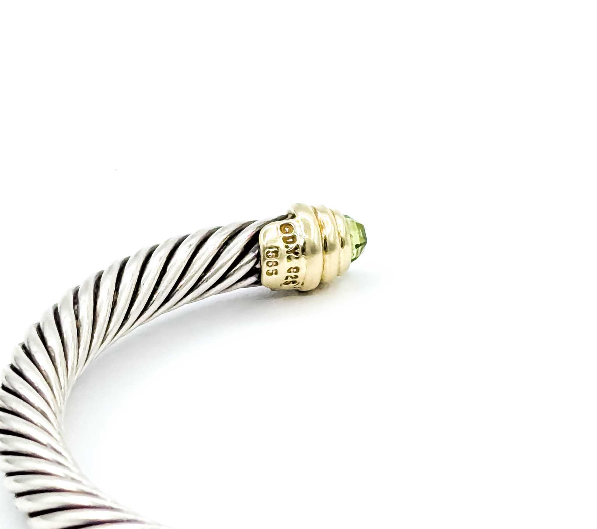 David Yurman Pulsera cable con peridoto en plata de ley y oro amarillo de 14k en venta 3
