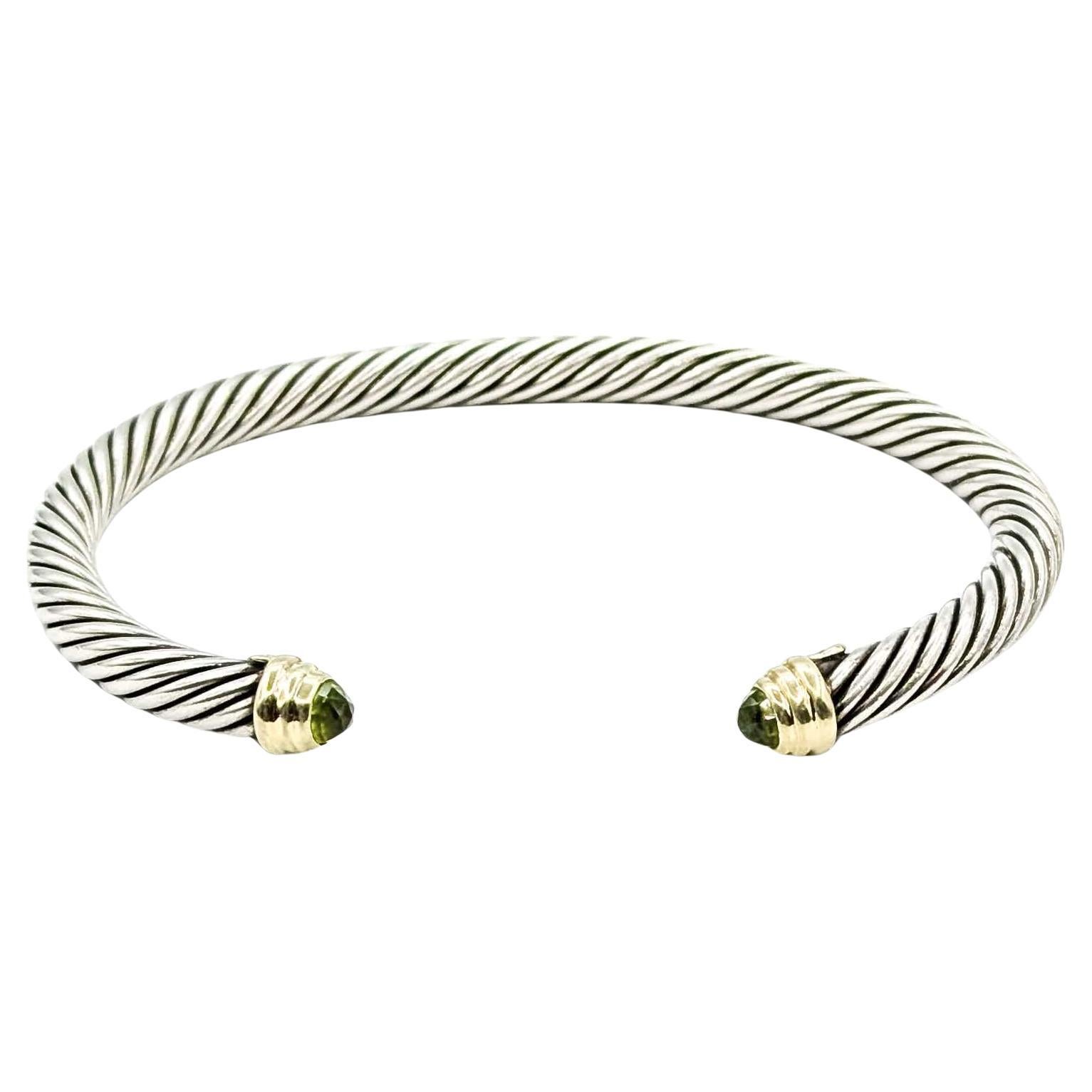 David Yurman Pulsera cable con peridoto en plata de ley y oro amarillo de 14k