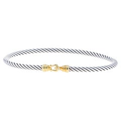 David Yurman Cable Buckle 3mm Hook Bangle Bracelet 6 1/4" -925 & Yellow Gold 18k