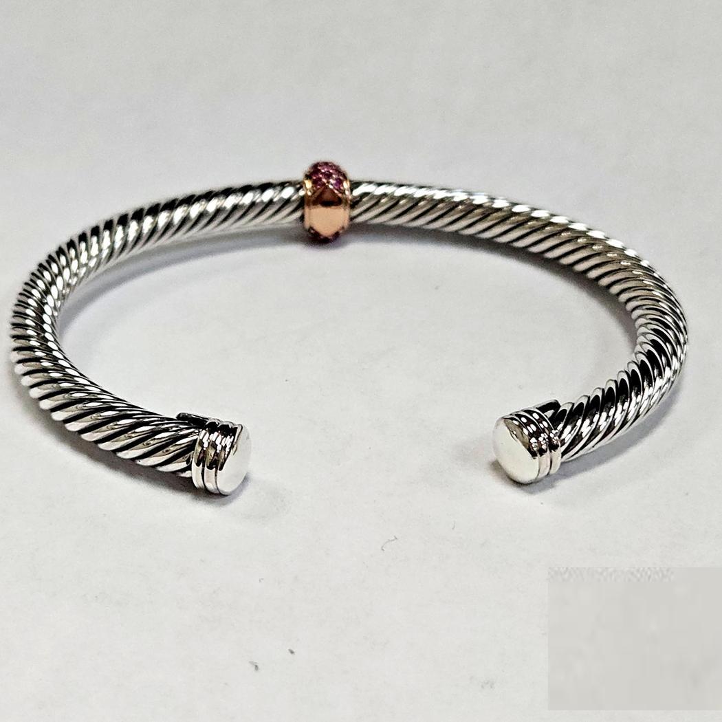 Modernista David Yurman Bracciale Cable Candy in argento sterling e oro rosa 18 carati Zaffiro rosa in vendita