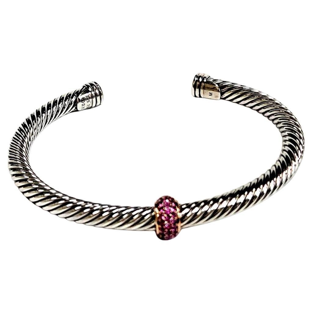 David Yurman Bracciale Cable Candy in argento sterling e oro rosa 18 carati Zaffiro rosa in vendita