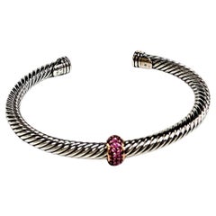 David Yurman Cable Candy Bracelet Sterling Silver & 18k Rose Gold Pink Sapphire
