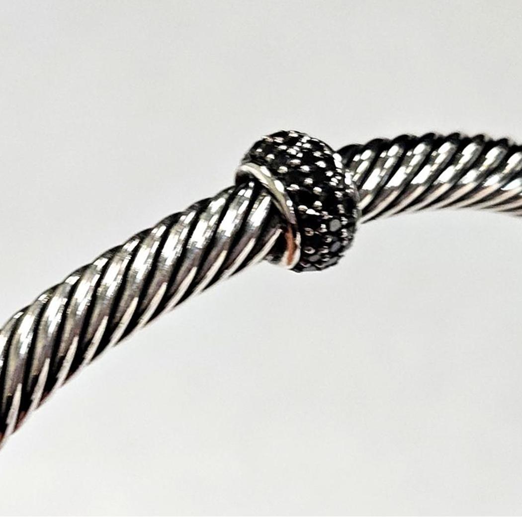 David Yurman Bracciale a caramella in A. Silver con pavé di diamanti neri, 6,5