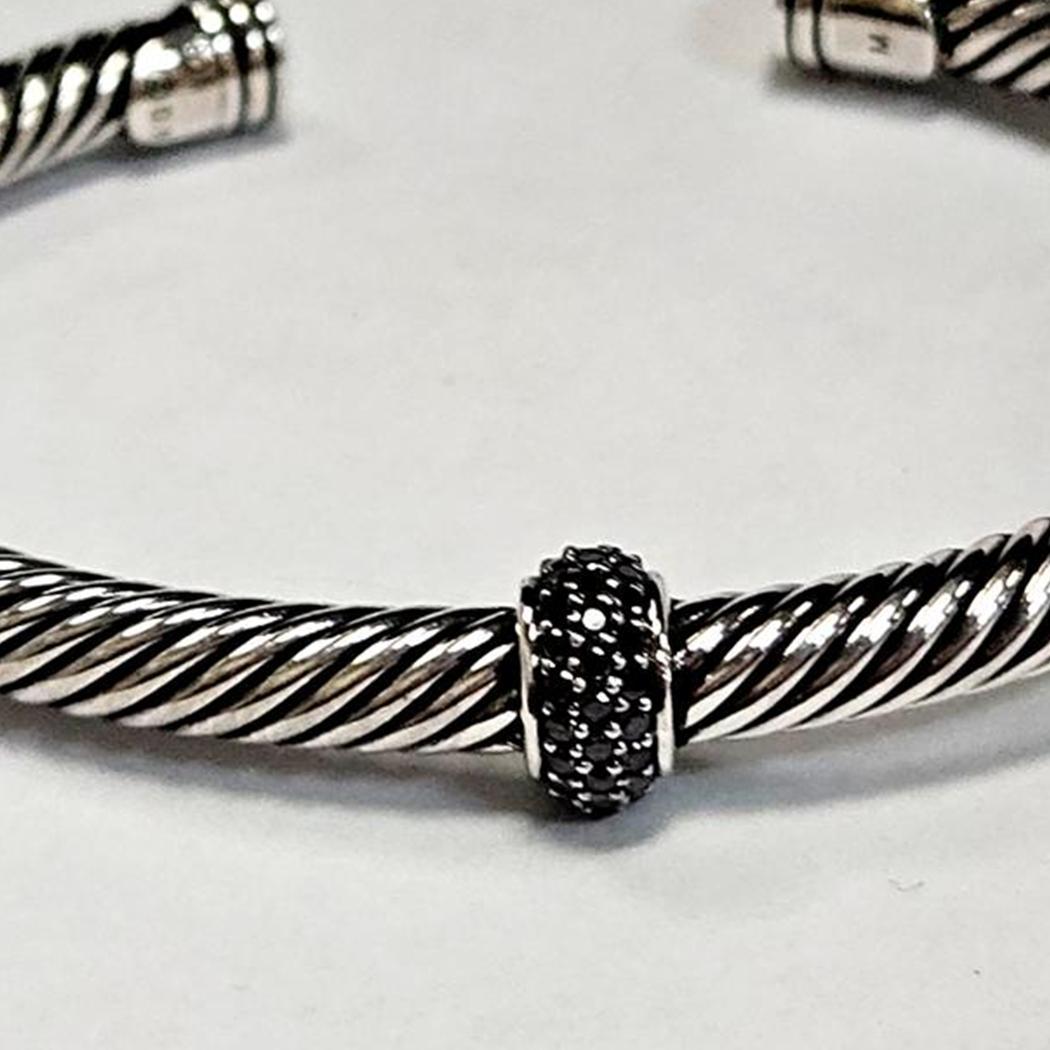 Taglio rotondo David Yurman Bracciale Cable Candy  Argento 925 con pavé di diamanti neri, 6.5 in vendita