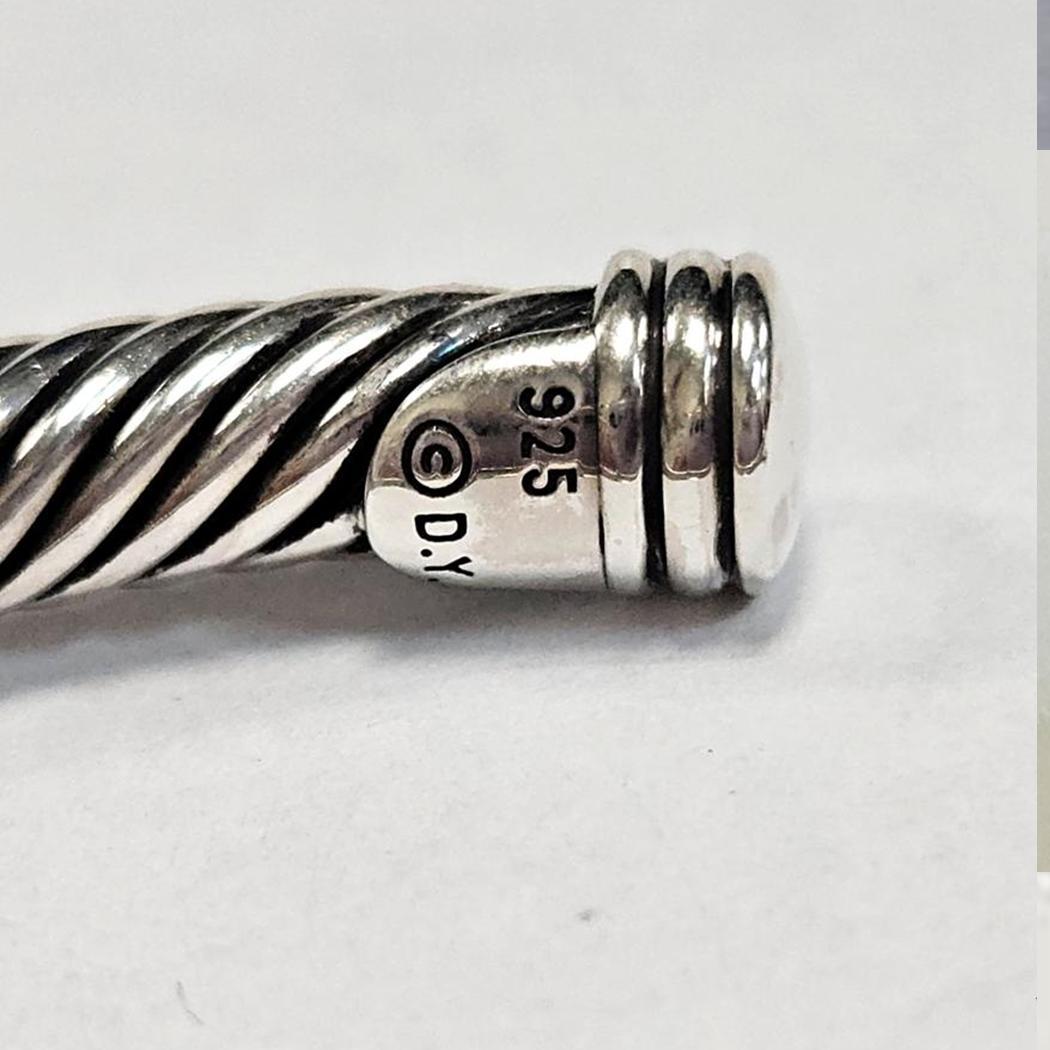 David Yurman Bracciale Cable Candy  Argento 925 con pavé di diamanti neri, 6.5 In condizioni ottime in vendita a North Miami, FL