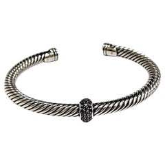 David Yurman Bracciale Cable Candy  Argento 925 con pavé di diamanti neri, 6.5