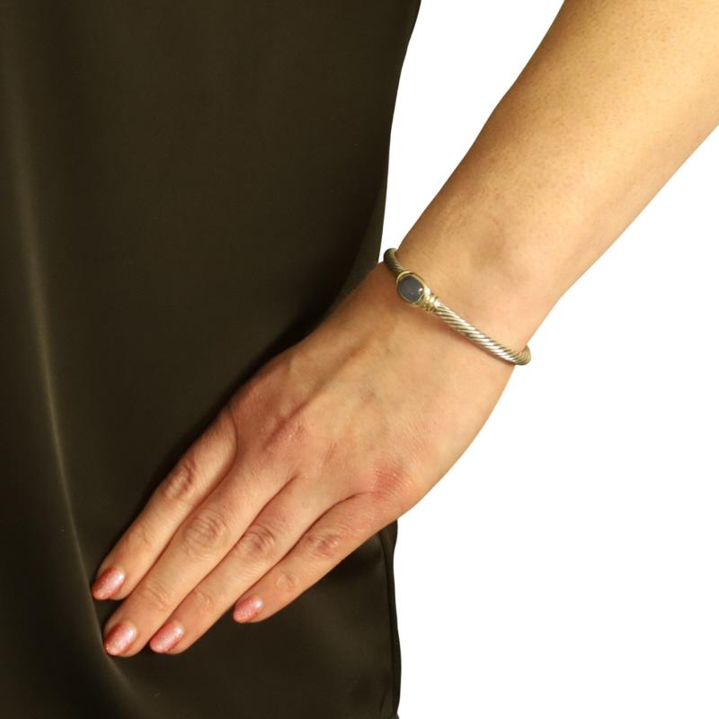 Taille cabochon David Yurman Cable Chalcedony Station Cuff Bracelet 6 3/4