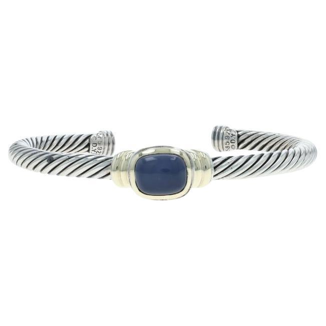 David Yurman Cable Chalcedony Station Cuff Bracelet 6 3/4" Sterling 925 Gold 14k en vente