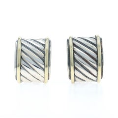 David Yurman Cable Cigar Earrings - Sterling Silver 925 Yellow Gold 14k Clip-Ons
