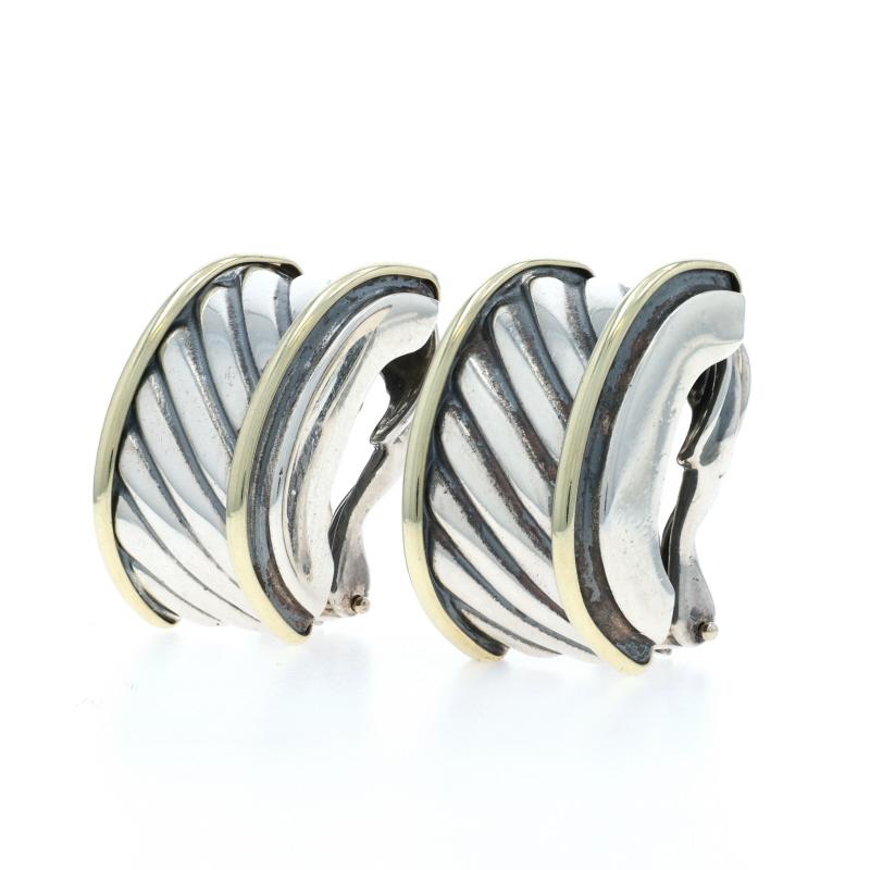 David Yurman Cable Cigar Earrings - Sterling Silver 925 Yellow Gold 14k Clip-Ons In Excellent Condition For Sale In Greensboro, NC