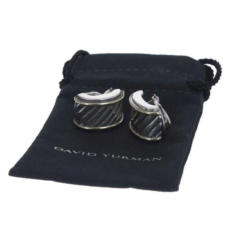 David Yurman Cable Cigar Earrings - Sterling Silver 925 Yellow Gold 14k Clip-Ons For Sale 2