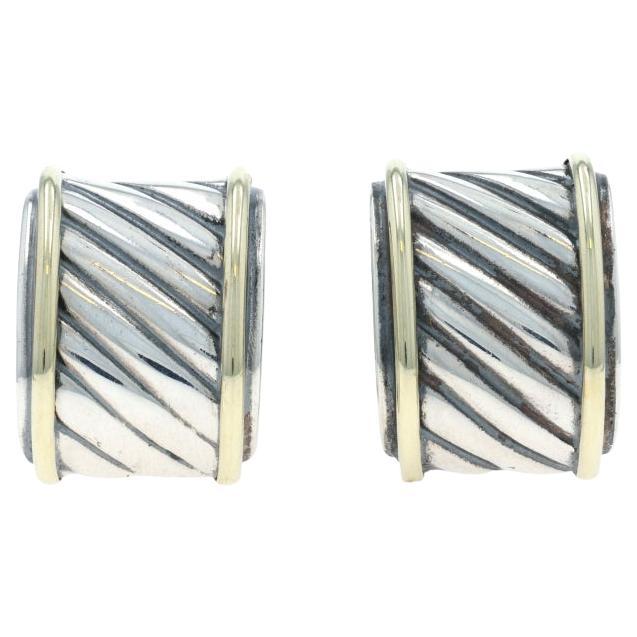 David Yurman Cable Cigar Earrings - Sterling Silver 925 Yellow Gold 14k Clip-Ons