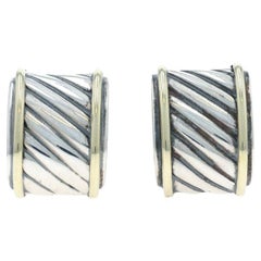 David Yurman Cable Cigar Earrings - Sterling Silver 925 Yellow Gold 14k Clip-Ons
