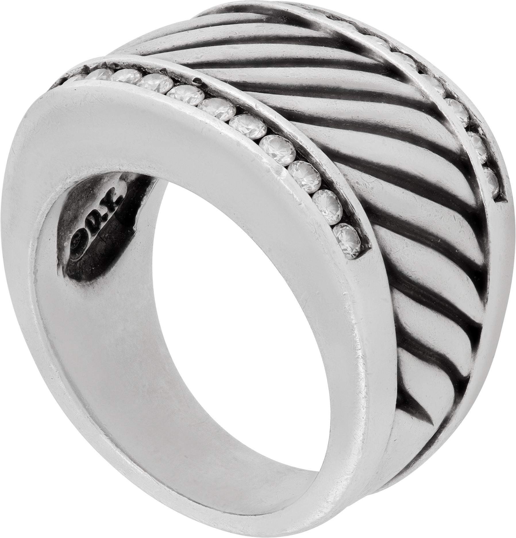 David Yurman Cable Cigar Sterling Silver Ring In Excellent Condition For Sale In Surfside, FL