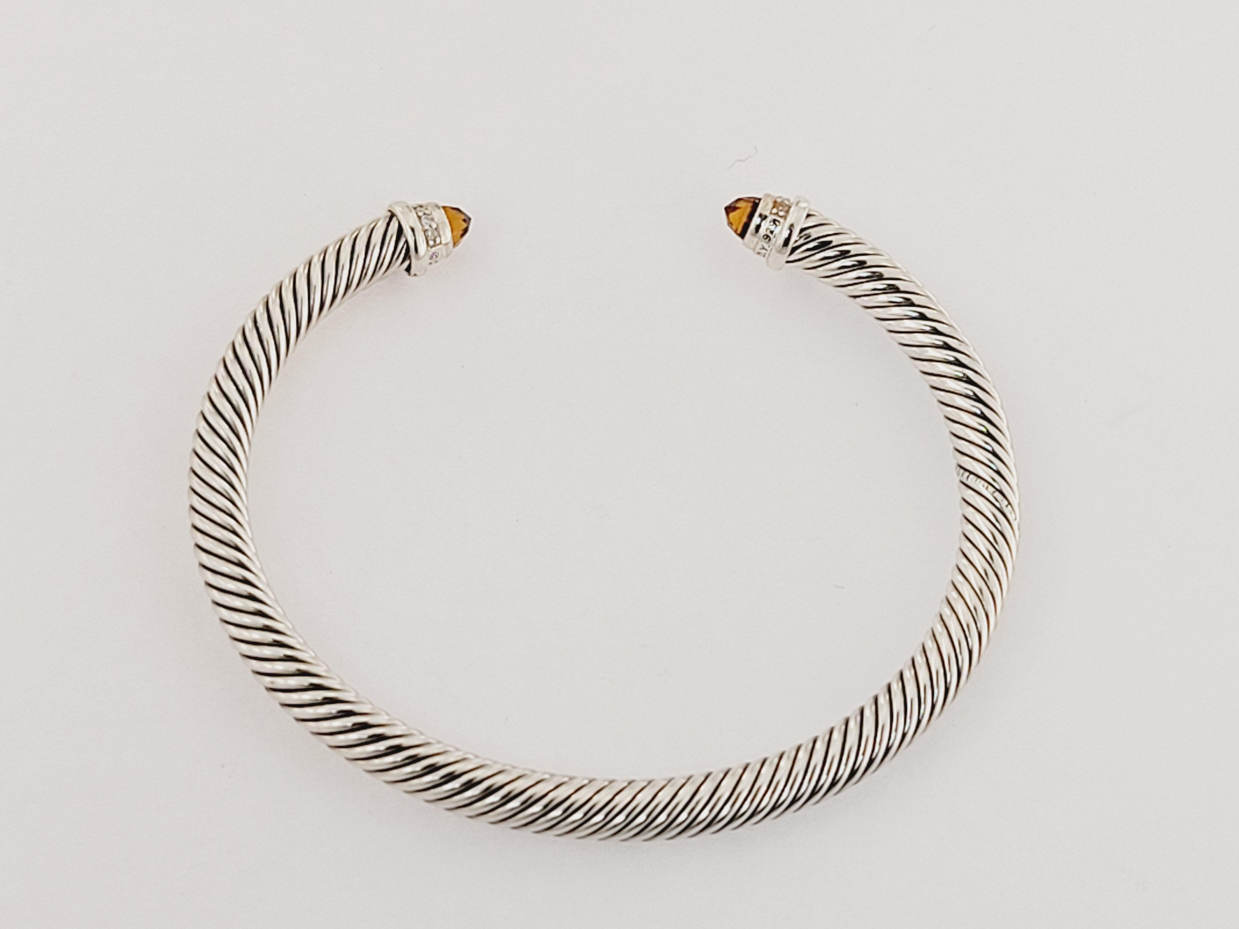 David Yurman Cable Clásico Citrino y Diamantes 5mm  Brazalete Corte redondo en venta