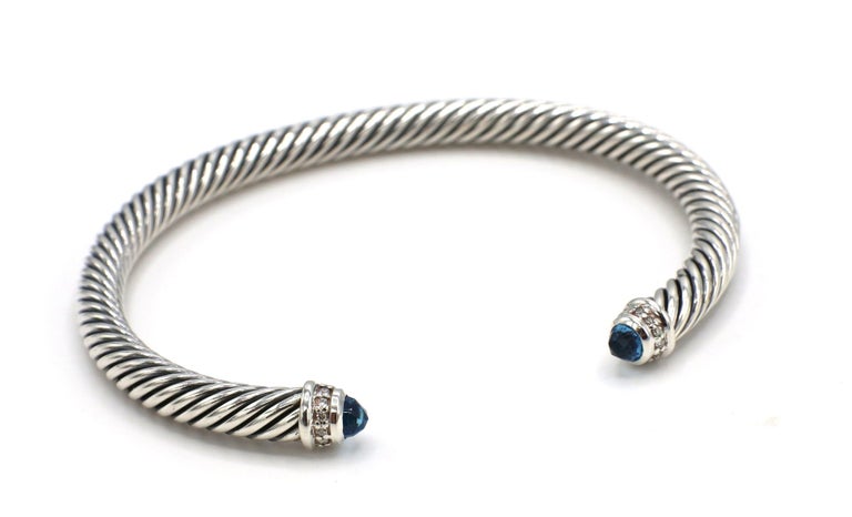 Modern David Yurman Cable Classic Collection Bracelet with Blue Topaz and Diamonds For Sale