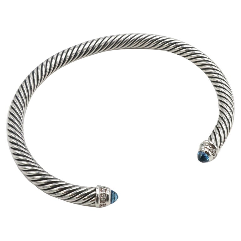David Yurman Cable Classic Collection Bracelet with Blue Topaz and Diamonds For Sale