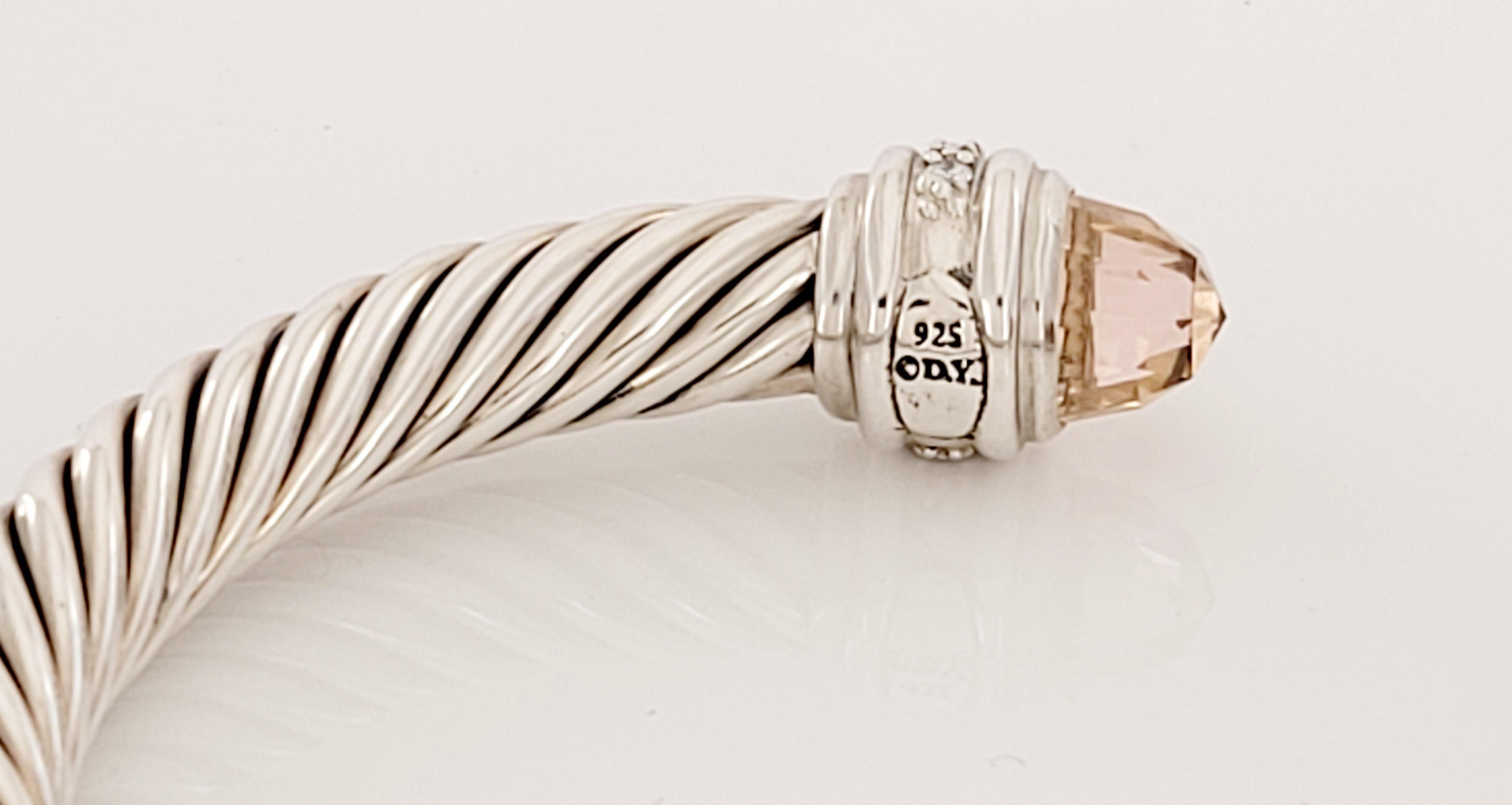 David Yurman Cable Classic Collection Armband mit Morganit und Diamanten, 7 mm im Zustand „Neu“ im Angebot in New York, NY