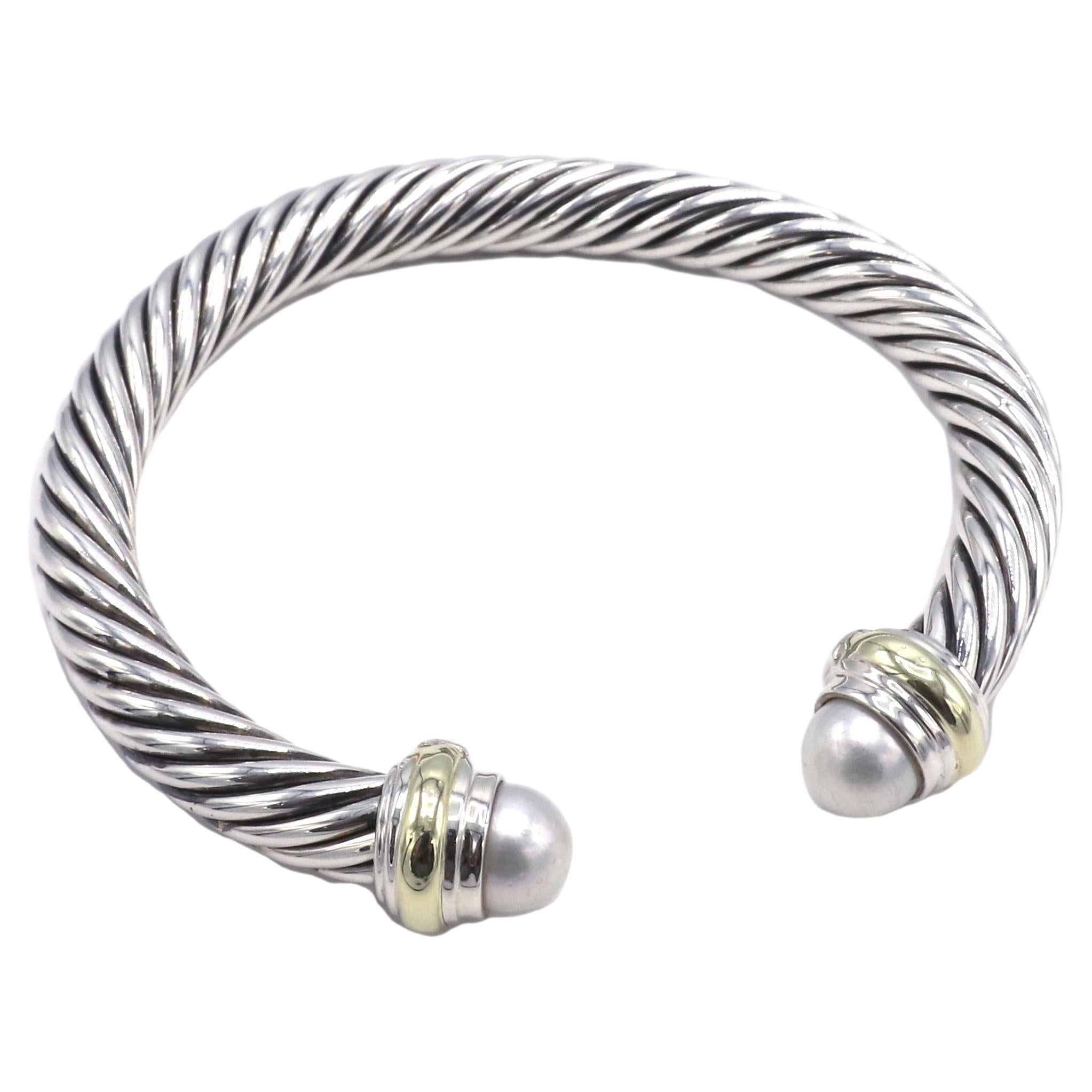 David Yurman Cable Classic Collection Bracelet with Pearls and 14k Yellow Gold