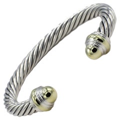David Yurman Cable Classic Collection Sterling & Gold Cuff Bangle Bracelet