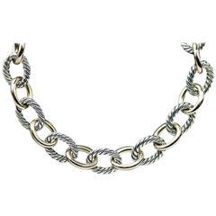 David Yurman Cable Classic Gold and Silver Medium Oval Link Chain Necklace