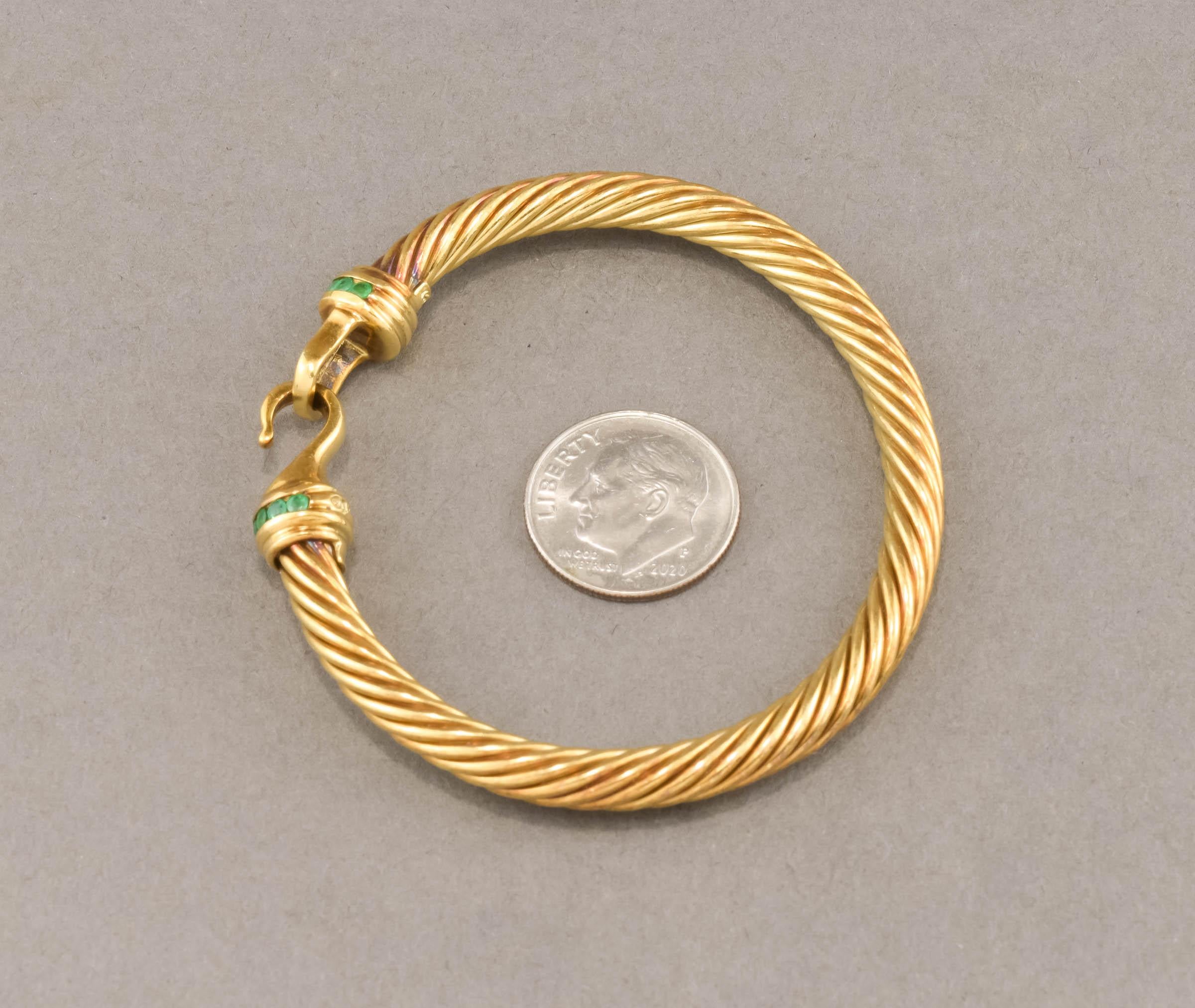David Yurman Cable Classic Gold Buckle Bracelet with Emeralds 5