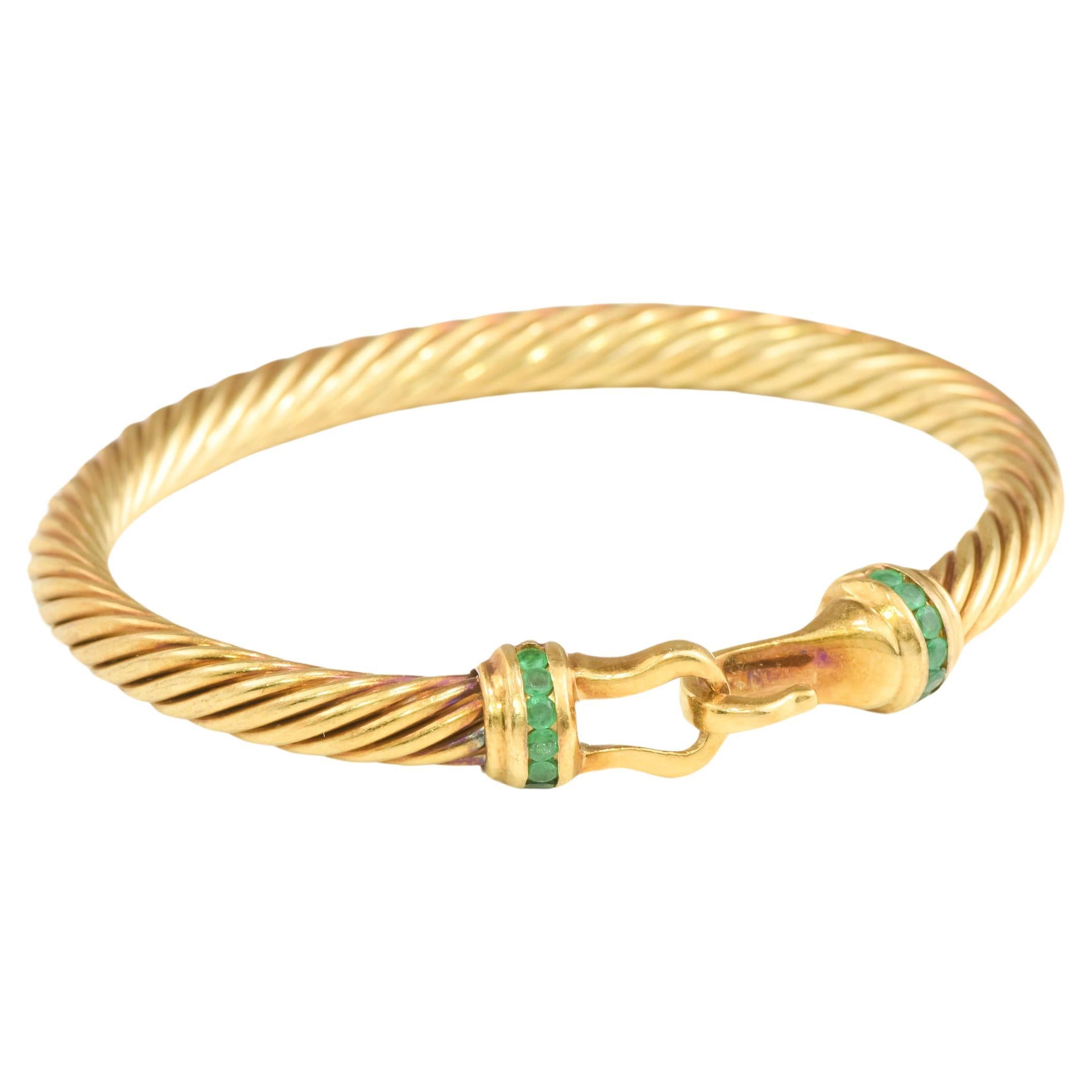 David Yurman Cable Classic Gold Buckle Bracelet with Emeralds For Sale